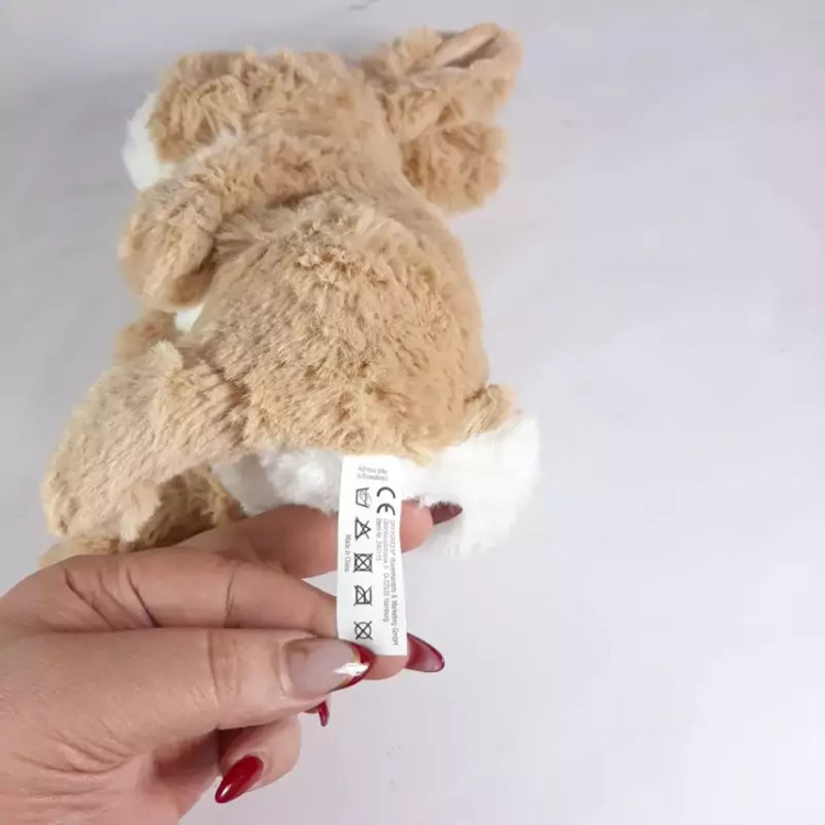 عروسک پولیشی خرگوش طبیعی فوق العاده زیبا و طبیعی با رنگ نسکافه ای. خز ابریشمی نرم و لطیف.مدلش ایستاده است،قابل شستشو