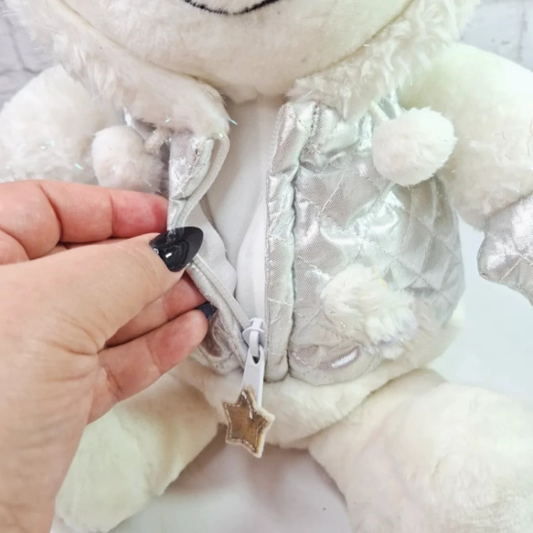 عروسک خرس برفی با کاپشن نقره ای