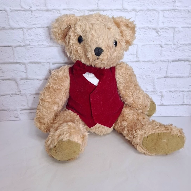 عروسک خرس خارجی مفصلی با جلیقه قرمز